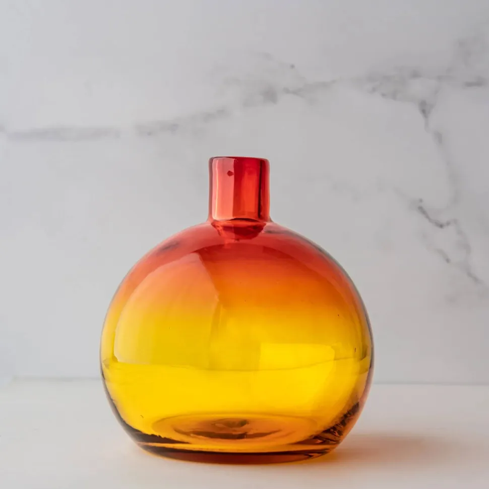 Blenko Tangerine Ball Bud Vase