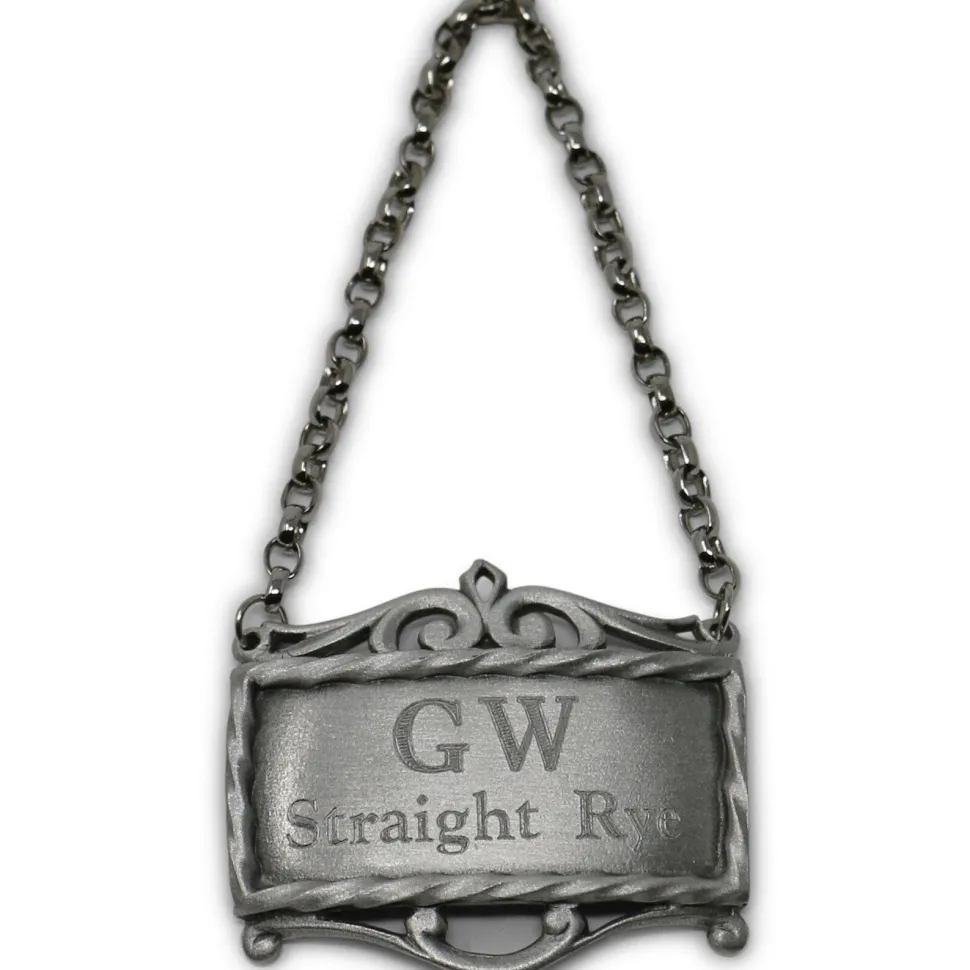 GW's Straight Whiskey Pewter Decanter Label