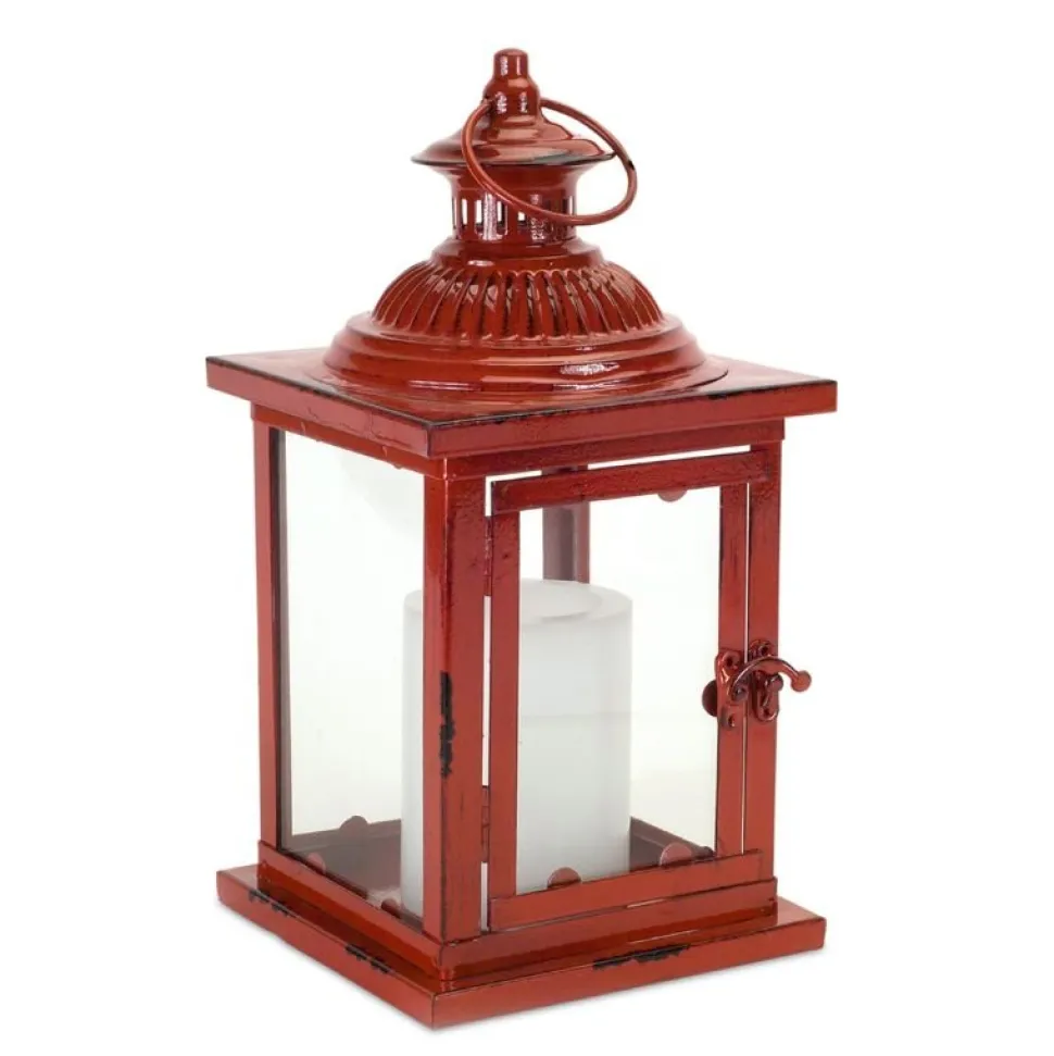 Rustic Red Lantern – 13" Tall
