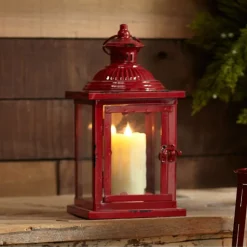 Rustic Red Lantern – 13" Tall