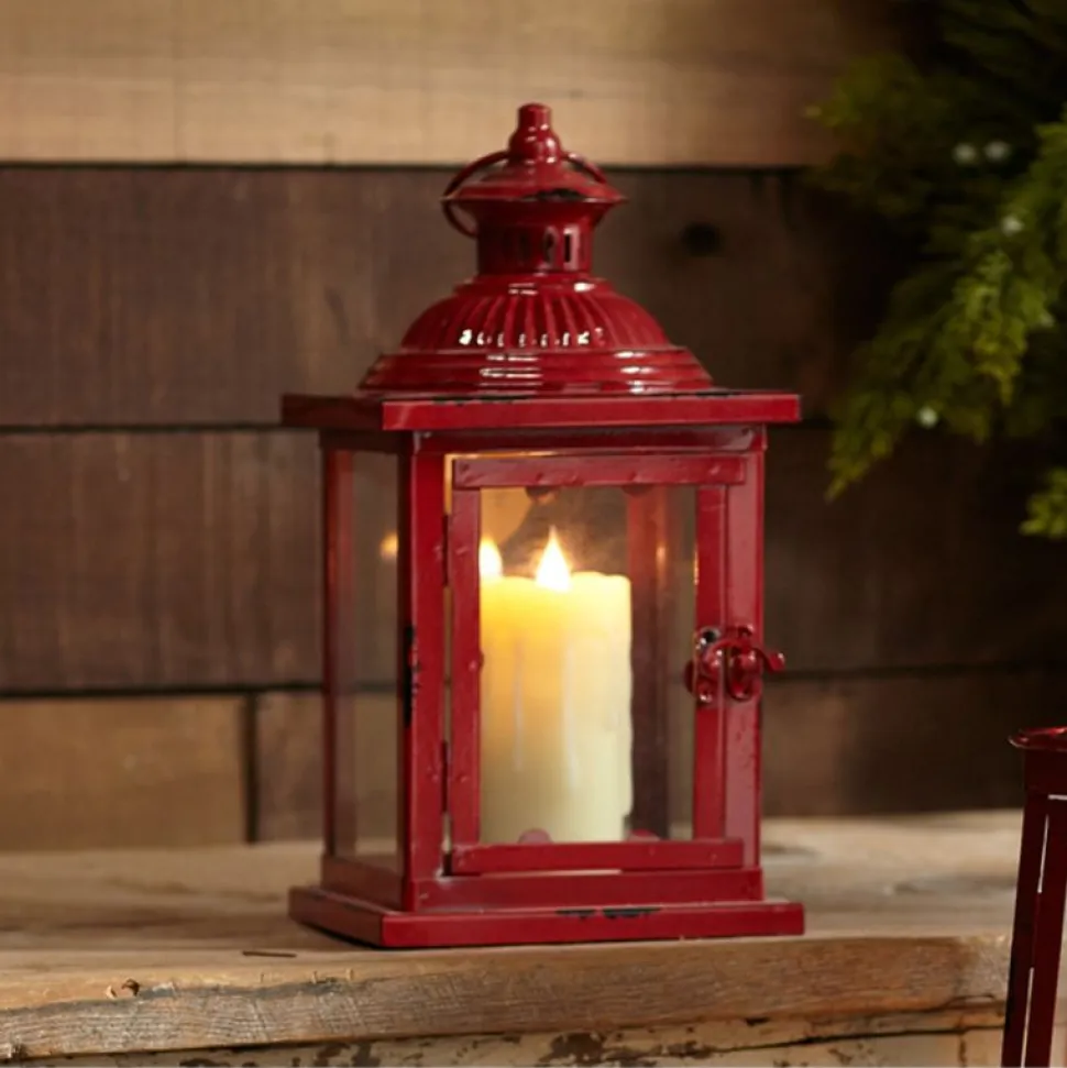 Rustic Red Lantern – 13" Tall