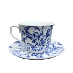 Teacup and Saucer Blue Leaf Scroll