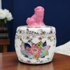 Tobacco Leaf Jar with Pink Foo Dog Lid – 6"