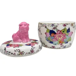 Tobacco Leaf Jar with Pink Foo Dog Lid – 6