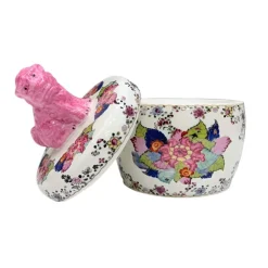 Tobacco Leaf Jar with Pink Foo Dog Lid – 6