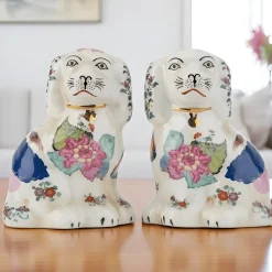 Tobacco Leaf Petite Staffordshire Dog Pair