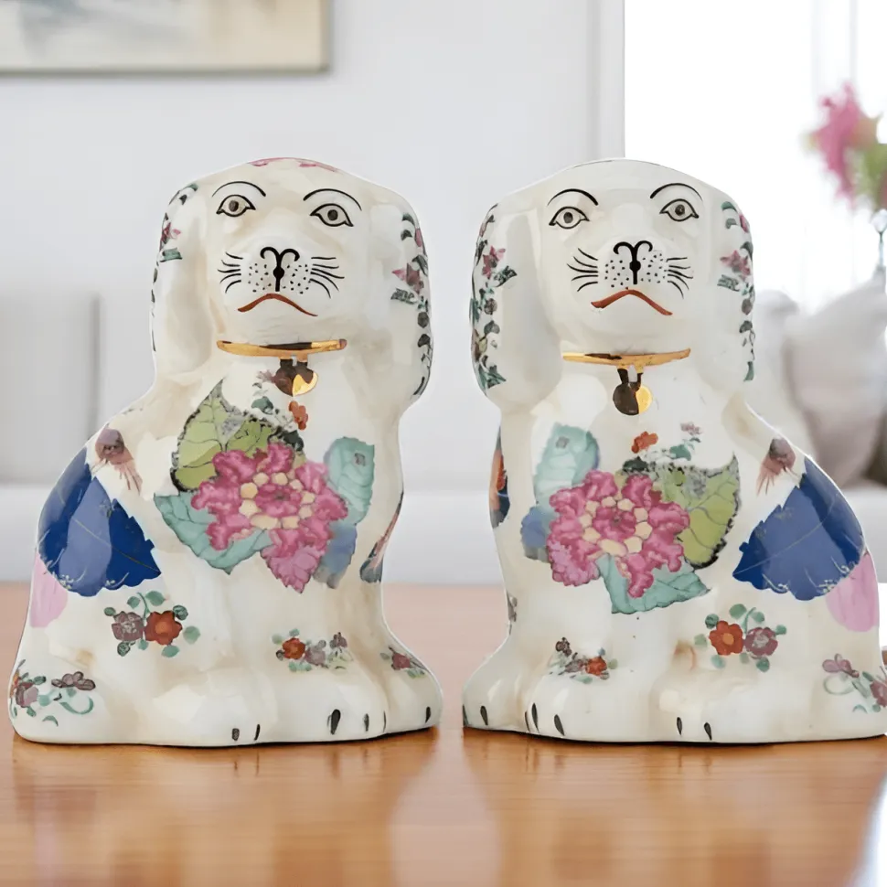 Tobacco Leaf Petite Staffordshire Dog Pair