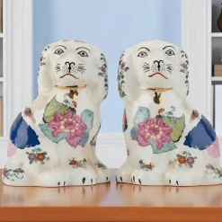 Tobacco Leaf Petite Staffordshire Dog Pair