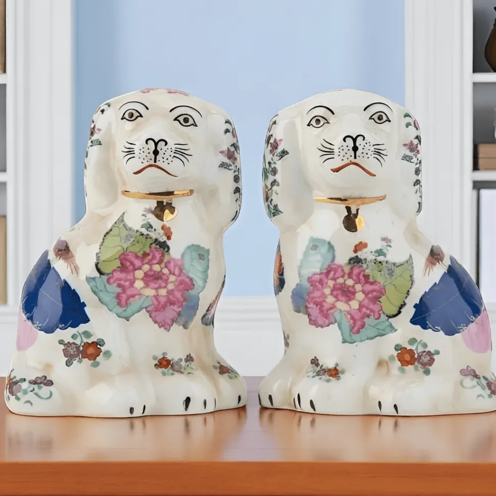 Tobacco Leaf Petite Staffordshire Dog Pair
